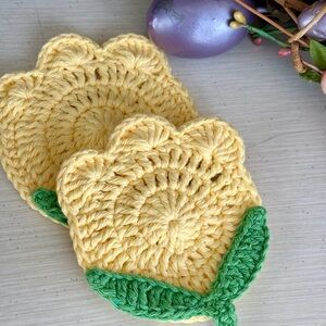 Yellow Crochet Flower Coasters 2 unit